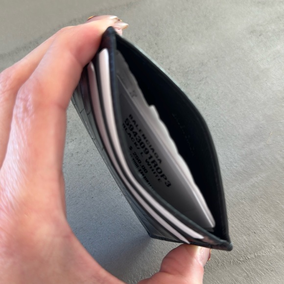 Balenciaga Logo Croc Embossed Leather Card Case Black